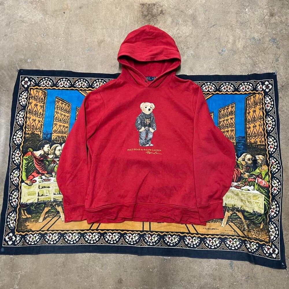 Polo Ralph Lauren polo bear hoodie Size XL red fleece cowboy tiger americana USA